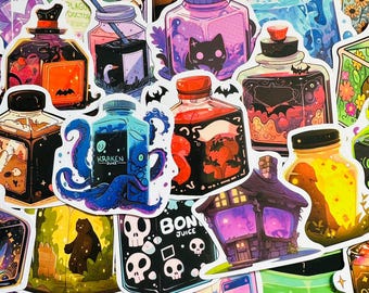 50 Magical Potion Bottle Stickers (7), Mystical Witch Wizard Kindle Sticker Pack, Mystery Vinyl Sticker, Water bottle Decals