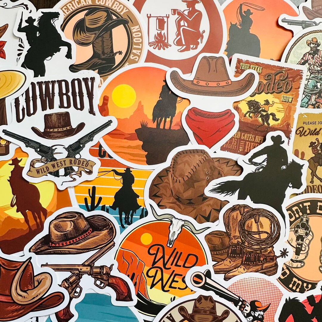 Pack of 12-50 Cowboy Stickers, Cowboy Hat, Cowboy Boots, Cool Gift ...