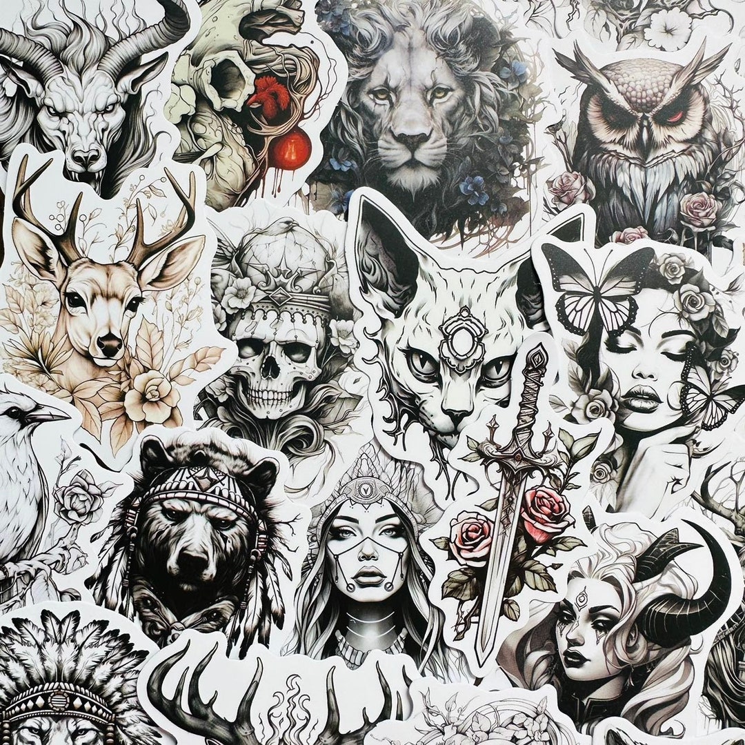 50 Black and White Goth Stickers (2) Luggage Laptop Water Bottle ...