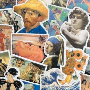 50 Art Stickers, Fun Gift Famous Paintings Vinyl Sticker Pack Skateboard Laptop Car Decals