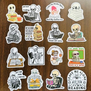 Skull Bookish Sticker Pack, Kindle Book Stickers 5 Reader Themed Waterproof Book Nook Stickers, Water bottle Laptop Book Lover Gift imagem 5