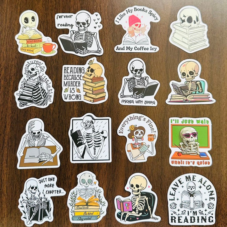 50 Pcs Kindle Stickers, Skull Book Sticker Pack 5 Bookish Reader Themed