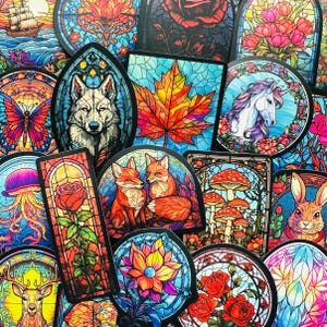 50 Stained Glass Aesthetic Stickers, Fun Color Sticker Pack for Bullet Journal Diary Scrapbook Notebook