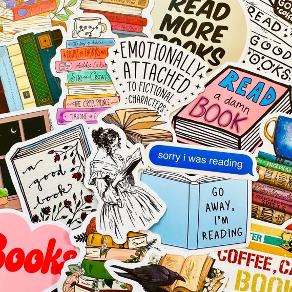 50 Book Stickers for Kindle, Bookish Reader Themed Sticker Pack (1), Book Lover Gift Set