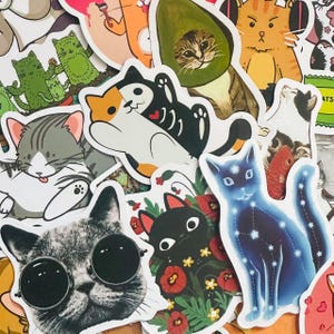 50 stickers chats sympas (2) Stickers autocollants imperméables kawaii drôle pour moto, ordinateur portable, bagage, bouteille d'eau