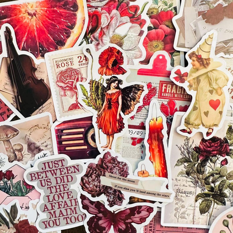 50 Pinterest Aesthetic Stickers, Red Coquette Sticker Pack, Red Aesthetic Kindle, Planner, Laptop, Waterproof Sticker Set image 3