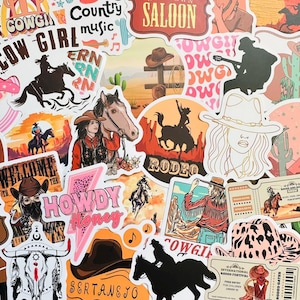50 adesivos de cowgirl, chapéu de cowgirl, botas de cowgirl, pacote de adesivos à prova d'água para presente legal, decalques para telefone, laptop, garrafa de água