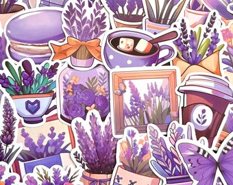 5-50pcs Purple Lavender Stickers, Cute Sticker Pack for Bullet Journal Diary Scrapbook Notebook