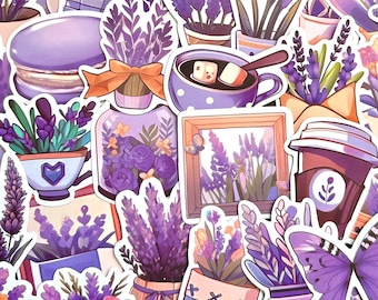 50 Purple Lavender Stickers, Cute Sticker Pack for Bullet Journal Diary Scrapbook Notebook