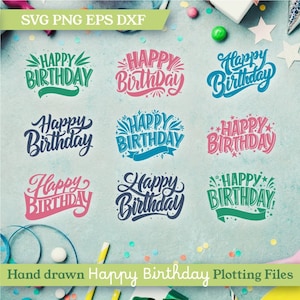 Happy Birthday Schriftzug Plotter SVG PNG Dateien. Cricut Silhouette Plotter Bundle, Clipart, Vinyl Schnittdatei für Geschenke und Dekorationen zum Selbermachen
