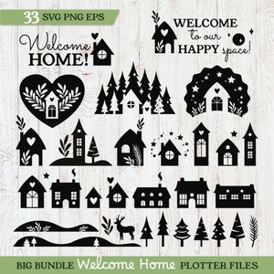 Weihnachts Häuser SVG Plotter Bundle: Bauernhaus, Hütte, Umzug, Willkommen zu Hause, Einweihungsparty Cricut Brother Leinwand Silhouette Laser Cut Dateien