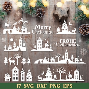 Pacchetto scena di Natale SVG PNG EPS. Frohe Weihnachten Plotter datei. Ornamenti rotondi per scene di Natale Cricut Brother Canvas Silhouette.