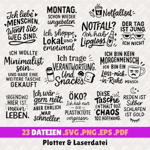 Beutel SVG. German Sayings Plotter Files - For Jute Bags, Mugs & Shirts - Cricut, Silhouette Plotter, Laser cut files for Creative Gifts!
