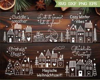 Plotterdatei Weihnachten. File di incisione laser e taglio plotter di scene natalizie (svg, png, eps, dxf).