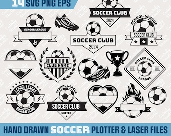 Pacchetto personalizzabile di SVG di calcio, monogramma di pallone da calcio, squadra di calcio, nome del club SVG, per Cricut Joy Xtra, Silhouette, taglio laser