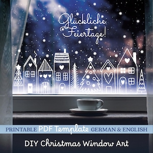 DIY Christmas Window Art Chalk Markers Painting Guide. A4/A3 PDF Christmas decorations Stencil Template. Weihnachtsdeko Fenster Bild Vorlage