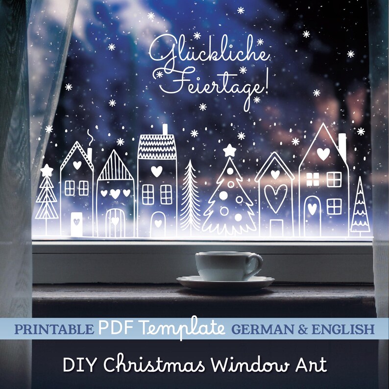 Weihnachtsdeko Fenster Bild Vorlage. DIY Christmas Window Art Chalk