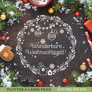 Dates du traceur : Weihnachtskranz, Weihnachten SVG, Weihnachtsdeko. Fichiers découpés au laser et au traceur Couronne de Noël Silhouette de toile Cricut Brother
