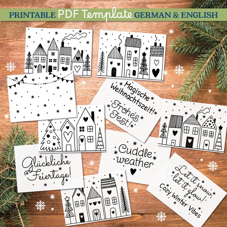 DIY Christmas Window Art Chalk Markers Painting Guide. A4/A3 PDF Christmas decorations Stencil Template. Weihnachtsdeko Fenster Bild Vorlage