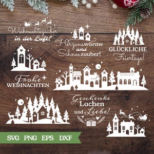 Dates du traceur : Weihnachten SVG, Weihnachtshäuser, Weihnachtsdeko. Fichiers découpés au laser et au traceur Scène de Noël Cricut Brother Canvas Silhouette