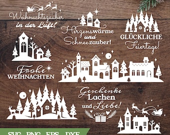 Plotterdatei Weihnachten SVG, Weihnachtshäuser, Weihnachtsdeko. Weihnachts-Szene Laser und Plotter geschnitten Dateien Cricut Brother Canvas Silhouette