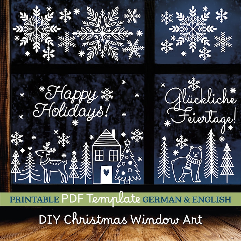 Weihnachtsdeko Fenster Bild Vorlage. DIY Christmas Window Art Chalk