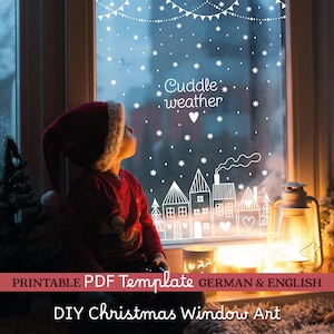 DIY Christmas Window Art Chalk Markers Painting Guide. A4/A3 PDF Christmas decorations Stencil Template. Weihnachtsdeko Fenster Bild Vorlage
