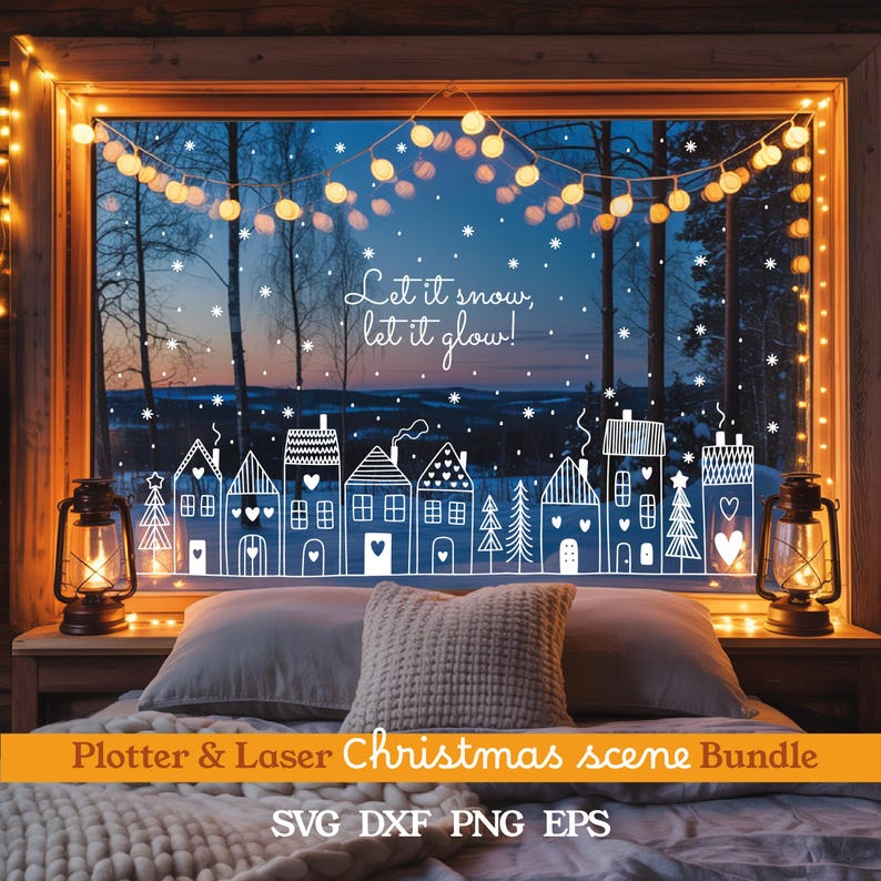Plotterdatei Weihnachten. Christmas Scene laser engraving and plotter cut files (svg, png, eps, dxf).