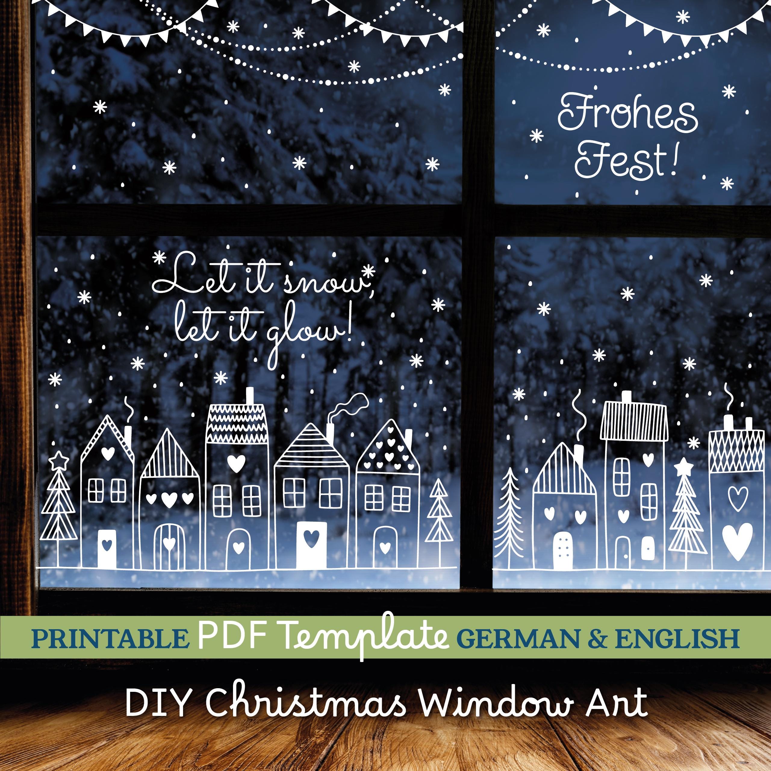 Weihnachtsdeko Fenster Bild Vorlage. DIY Christmas Window Art Chalk