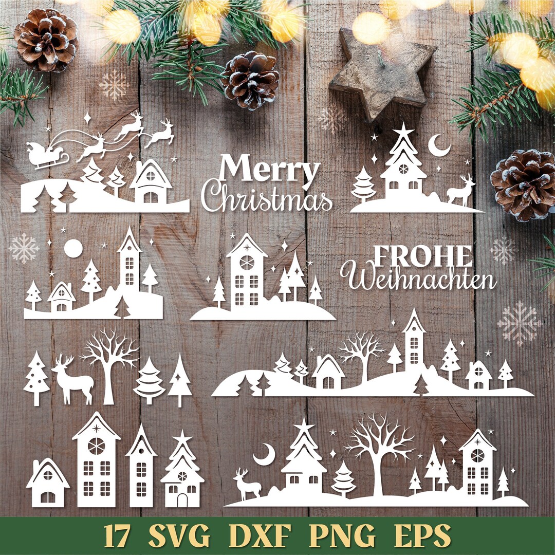 Christmas Scene SVG PNG EPS Bundle. Frohe Weihnachten Plotter Datei ...