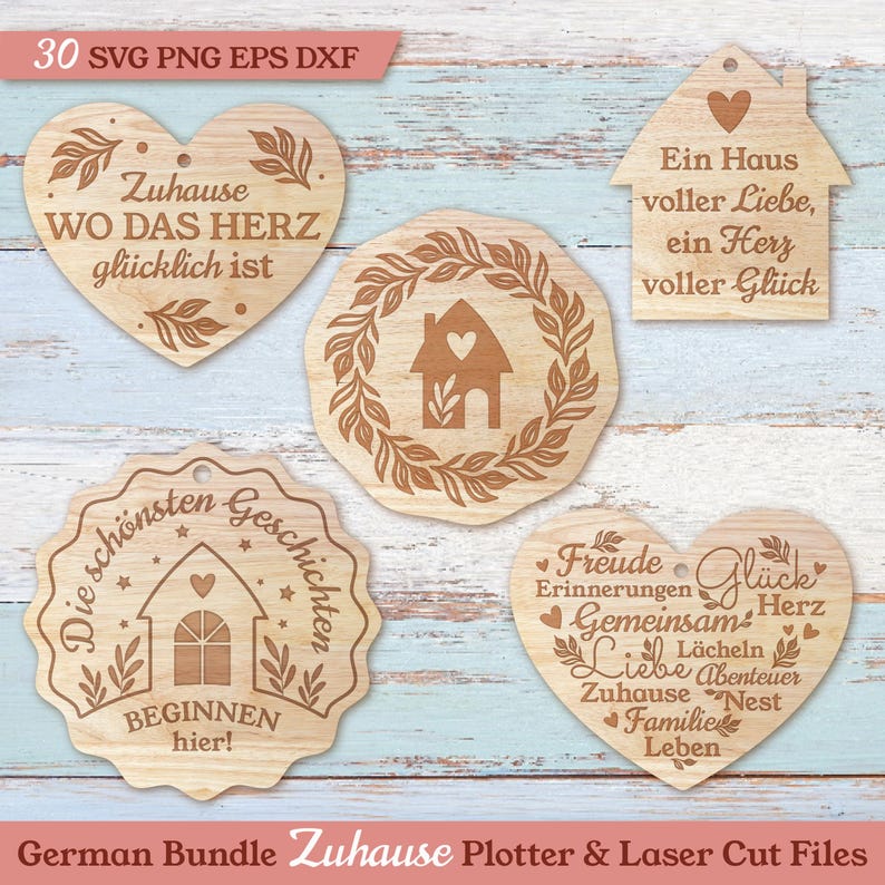 German Home SVG. Zuhause Familie Herz Liebe plotterdatei. Moving Housewarming Family House Wreath Heart Plotter Lasercut Cricut Silhouette.