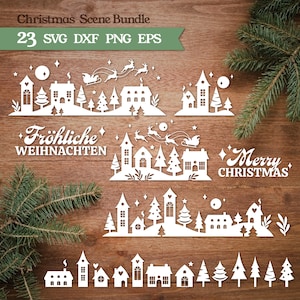 Dates du traceur : Weihnachten SVG, Weihnachtshäuser, Weihnachtsdeko. Fichiers découpés au laser et au traceur Scène de Noël Cricut Brother Canvas Silhouette