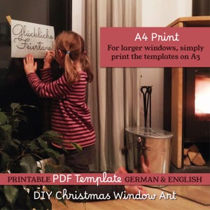 DIY Christmas Window Art Chalk Markers Painting Guide. A4/A3 PDF Christmas decorations Stencil Template. Weihnachtsdeko Fenster Bild Vorlage