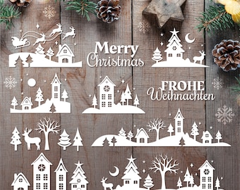 Christmas Scene SVG PNG EPS Bundle. Frohe Weihnachten Plotter datei. Round Christmas Scene Ornaments Cricut Brother Canvas Silhouette.