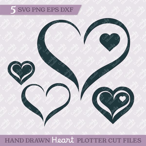 Open Heart Love Svg, Valentines day, Wedding, Anniversary gift Cut Files Cricut Laser cut SVG PNG Dxf Hand Drawn Doodle Hearts Plotting file