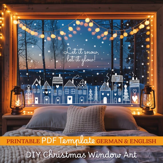 Weihnachtsdeko Fenster Bild Vorlage. DIY Christmas Window Art Chalk Marker Painting Guide. A4/A3 PDF Christmas decorations Stencil Template
