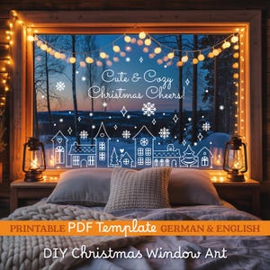 DIY Christmas Window Art PDF Chalk Markers Painting Guide. Christmas decorations Stencil Template. Weihnachtsdeko Fenster Bild Vorlage.