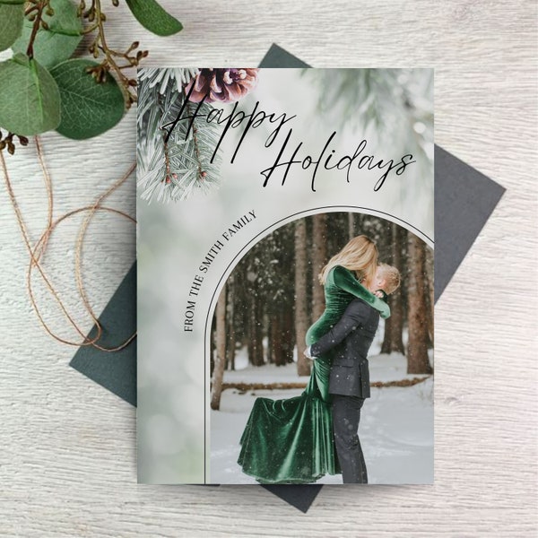 Modern Christmas Card Template | Arch Photo Christmas Card | Boho Holiday Card | Minimalist Christmas Card | Editable Holiday Card Template