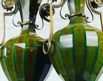 Pair of Bohemian Lithyalin Glass Vases