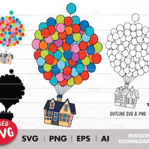 バルーンハウスSVG、アドベンチャー・イズ・アウト・ゼア、アイロン転写、デジタルダウンロード、SVG、PNG昇華、ビニール転写、色分けレイヤー