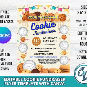 Volleyball Cookie Fundraiser Flyer Printable Volleyball Cookie Party Fundraiser Canva Editable Template School Fundraiser Digital Download
