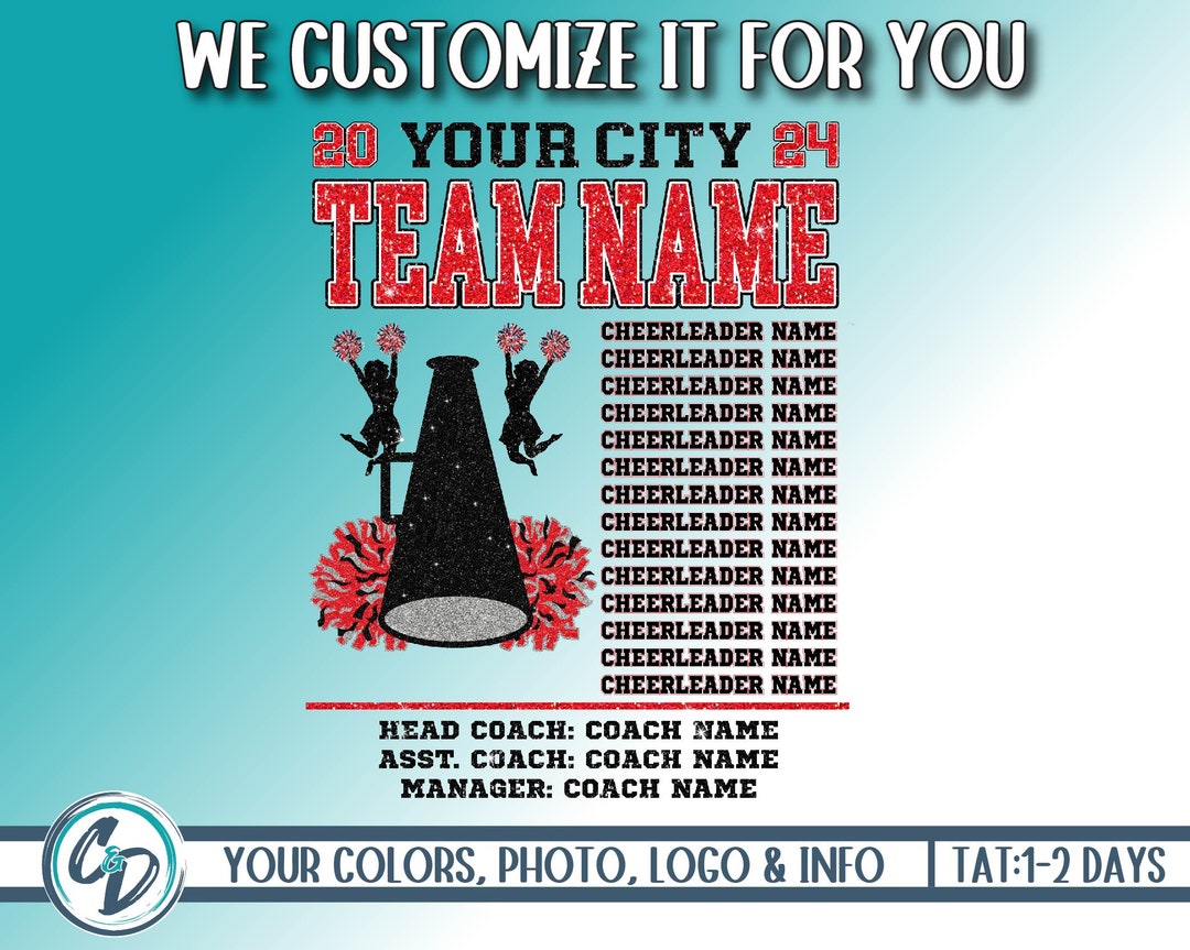Custom Cheerleading Roster Design, Cheerleader Shirt Back Custom PNG ...