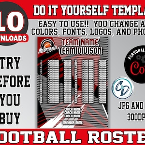 Customizable Football Roster Template, Editable Sports Roster Design, Corjl Editable Football Roster Maker, Custom Football Design