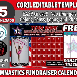 Corjl Editable Gymnastics Fundraiser Calendar, Gymnastics 1 to 31 Fundraiser Template, Gym Digital Fundraiser, Editable Fundraiser Ideas