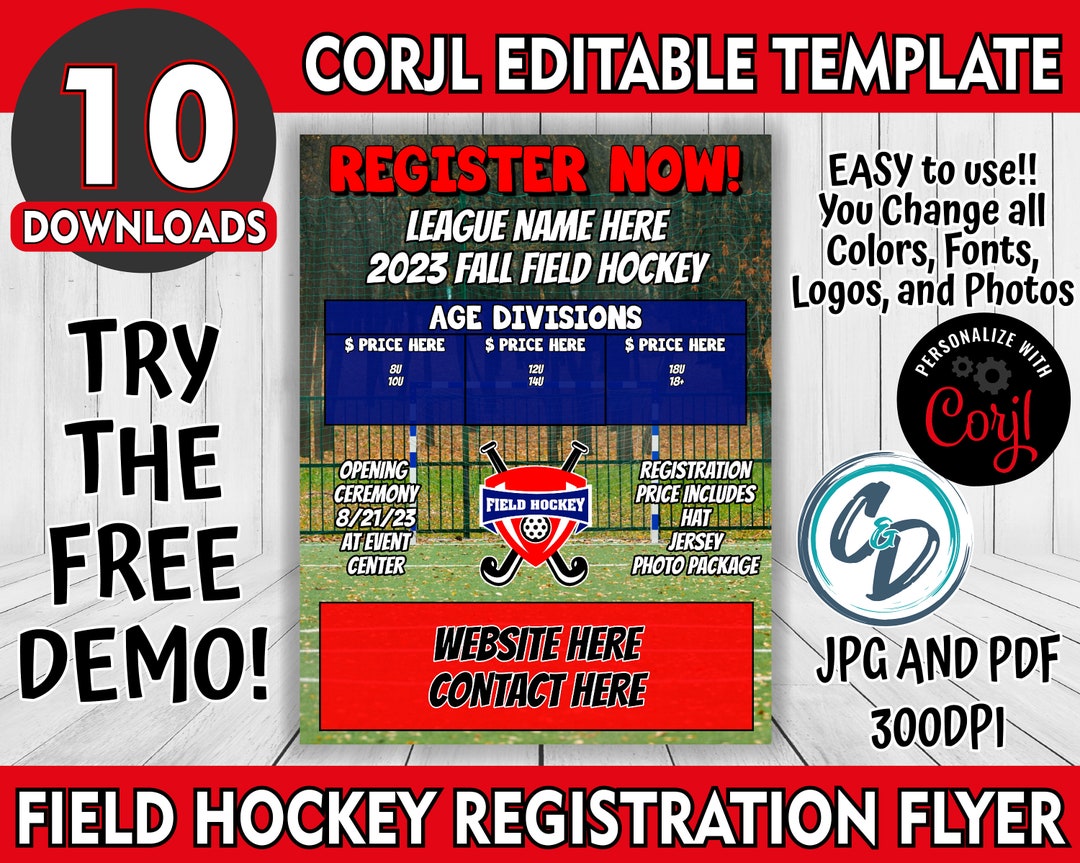 Customizable Field Hockey Registration Flyer, Editable Sports ...