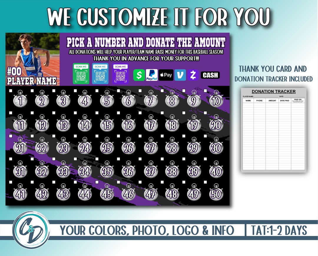 Custom Track and Field Pick a Number Fundraiser, Personalized Track and ...