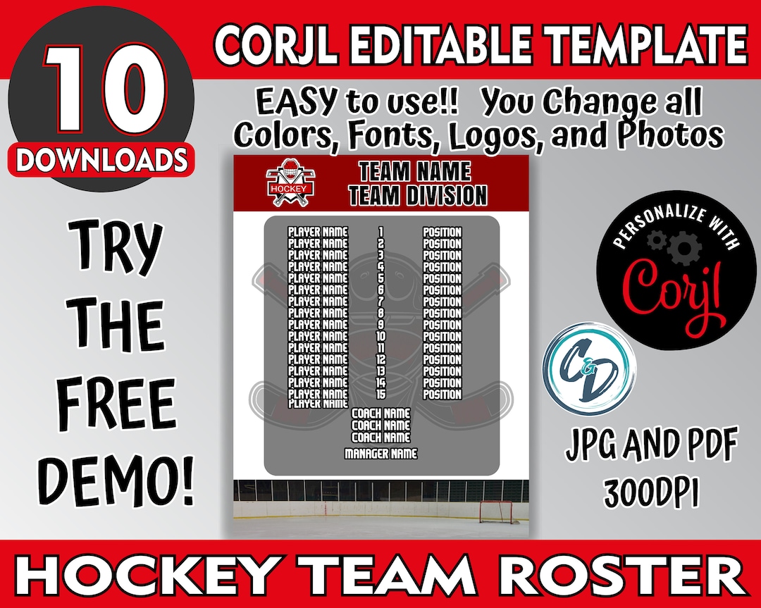 Customizable Hockey Roster Template, Editable Sports Roster Design ...