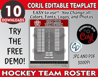 Customizable Hockey Roster Template, Editable Sports Roster Design, Corjl Editable Hockey Team Roster Maker, Custom Hockey Design