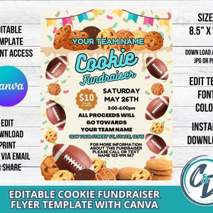 Football Cookie Fundraiser Flyer Printable Football Cookie Party Fundraiser Canva Editable Template School Fundraiser Digital Download