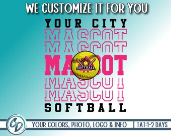Design personalizzato della mascotte di softball, Design della maglietta personalizzata di softball PNG, Sublimazione DTG, Spirito di squadra di softball personalizzato PNG, Personalizziamo